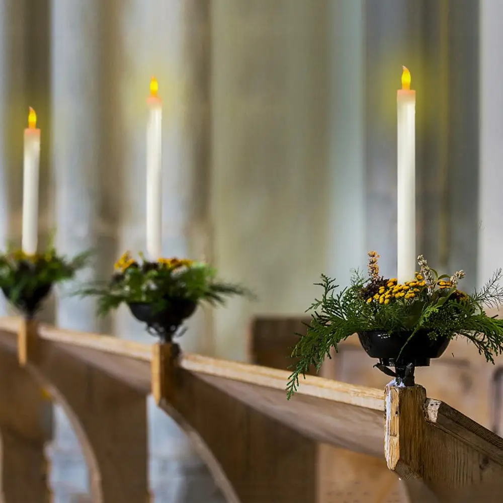 Конусные свечи на батарейках с держателем мерцающие теплые желтые беспламенные