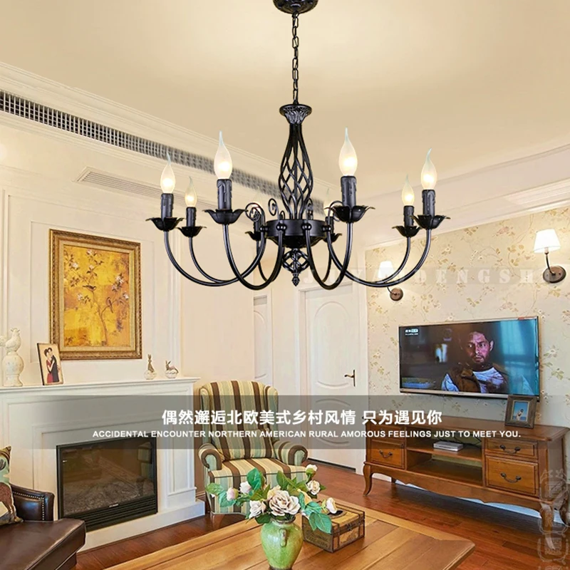 Dia 53 см Американский минималистский сад черная белая бронзовая железная люстра Ретро столовая спальня лампа