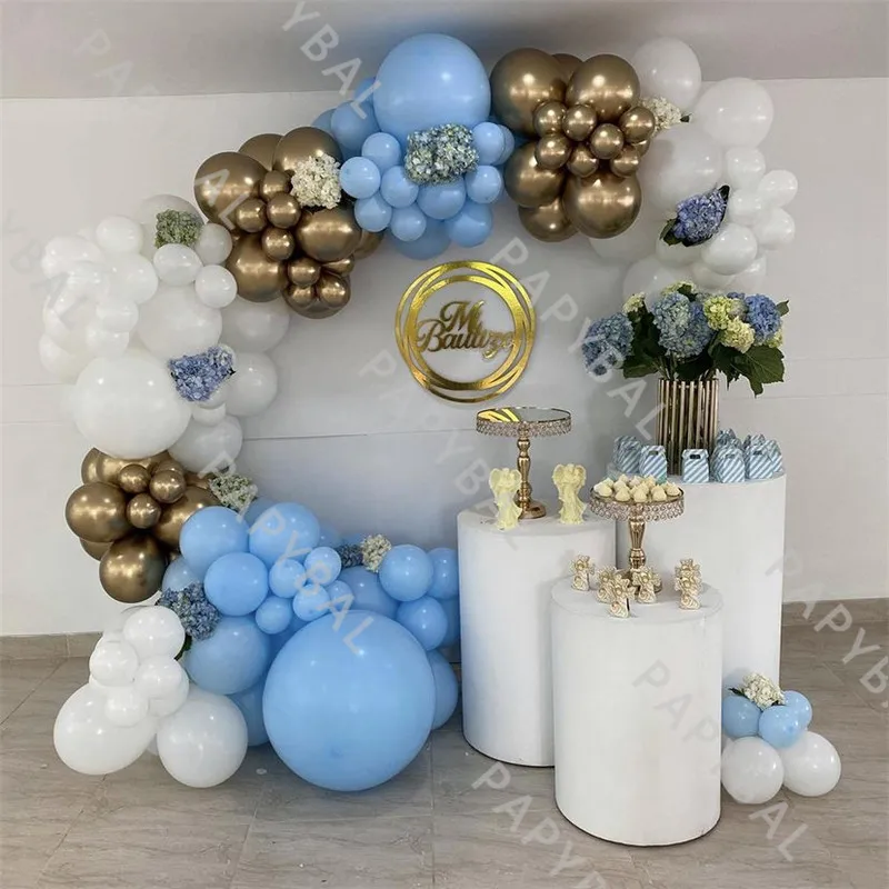 

134Pcs Blue White Garland Arch Balloon Kit Chrome Gold Balloons Set Wedding Party Birthday Backdrop Decoration Globos Supplies