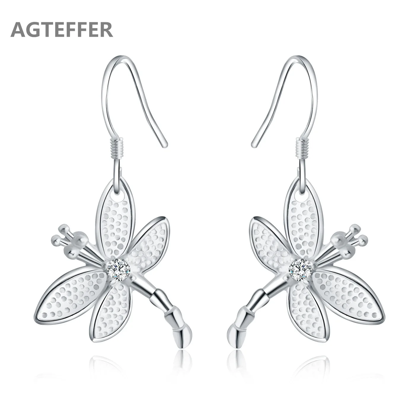 

AGTEFFER New 925 Sterling Silver Aaa Zircon Dragonfly Earrings Fashion Woman Charm Earrings Wedding Jewelry