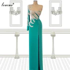 Элегантный Тиффани коктейльное платье зеленого цвета с Бисер арабский для выпускного на одно плечо Платья для вечеринок, комплект вечерней одежды для Длинные Русалка вечернее платье
