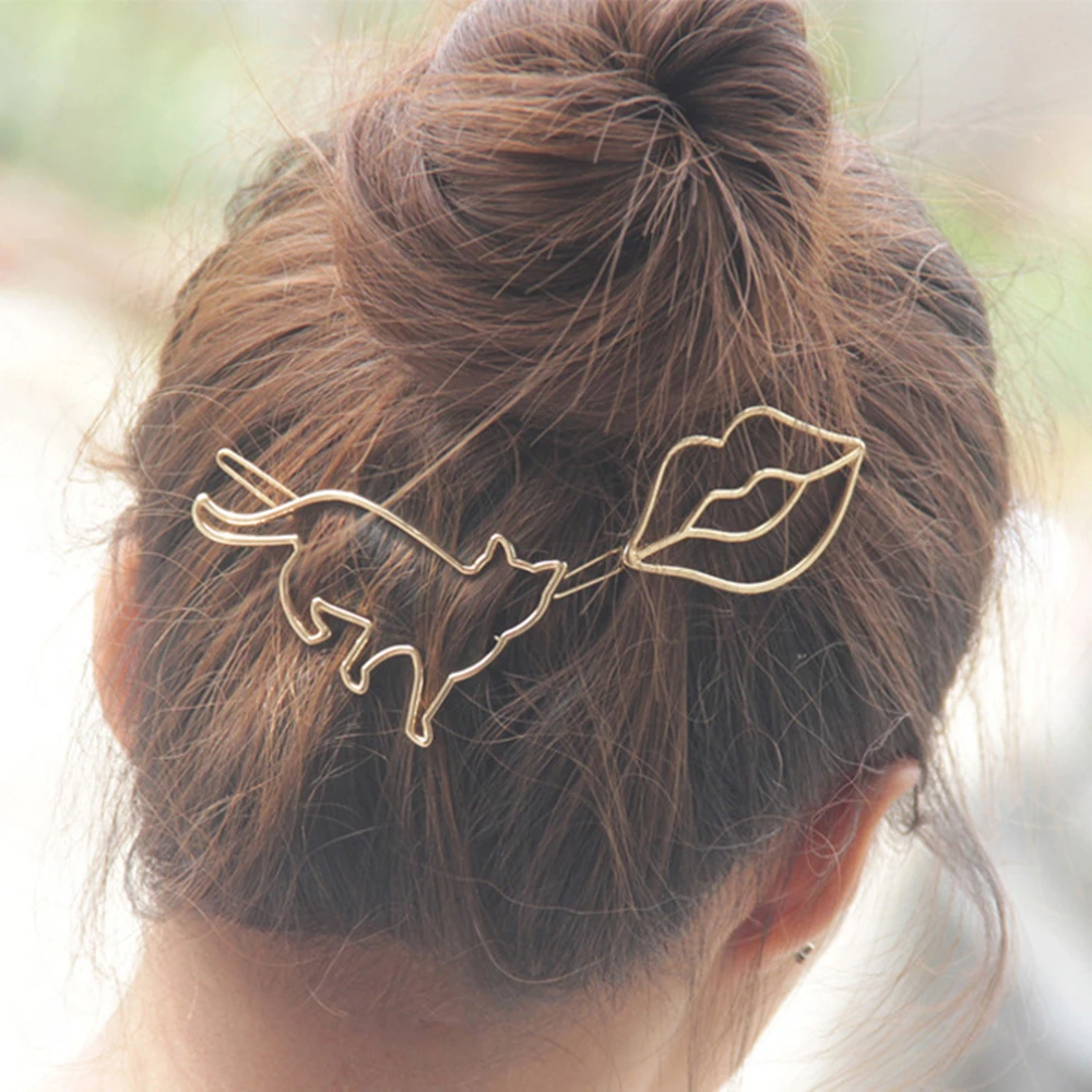 Полые металлические заколки для волос в форме кота девочек креативные звезды