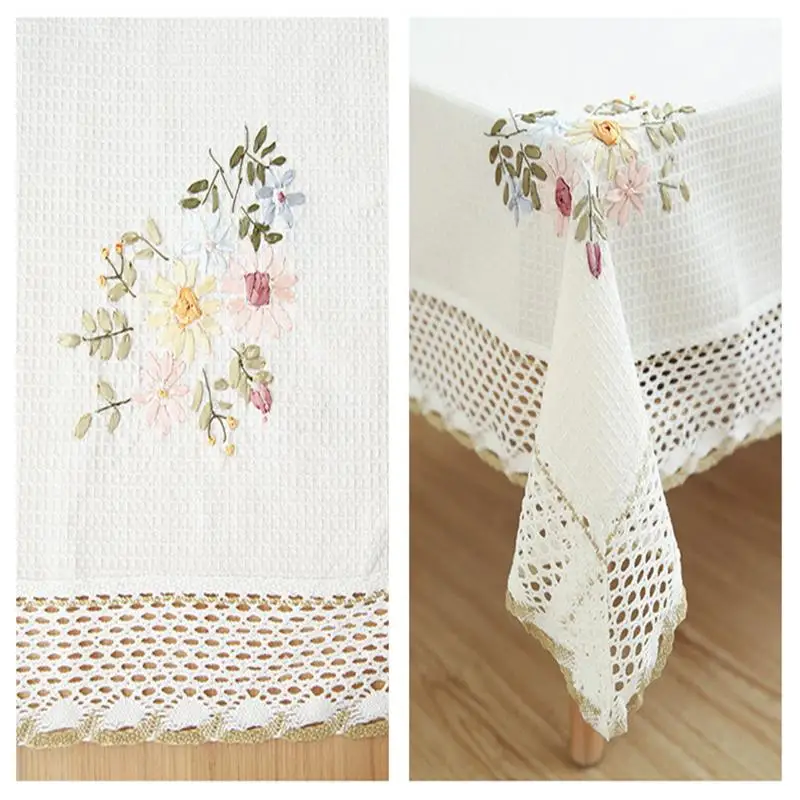

45 Europe Flowers Tablecloth White Hollow Lace Cotton Linen Dustproof Table cloth Wedding Banquet TV Cabinet Cover Cloth