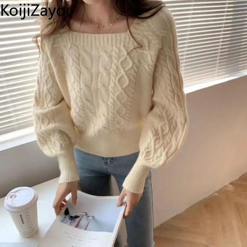 

Koijizayoi Korean Women Knitted Winter Pullover Fashion Office Lady Solid Slim Sweater Thick Warm Cropped Jumpers Chic Tops New