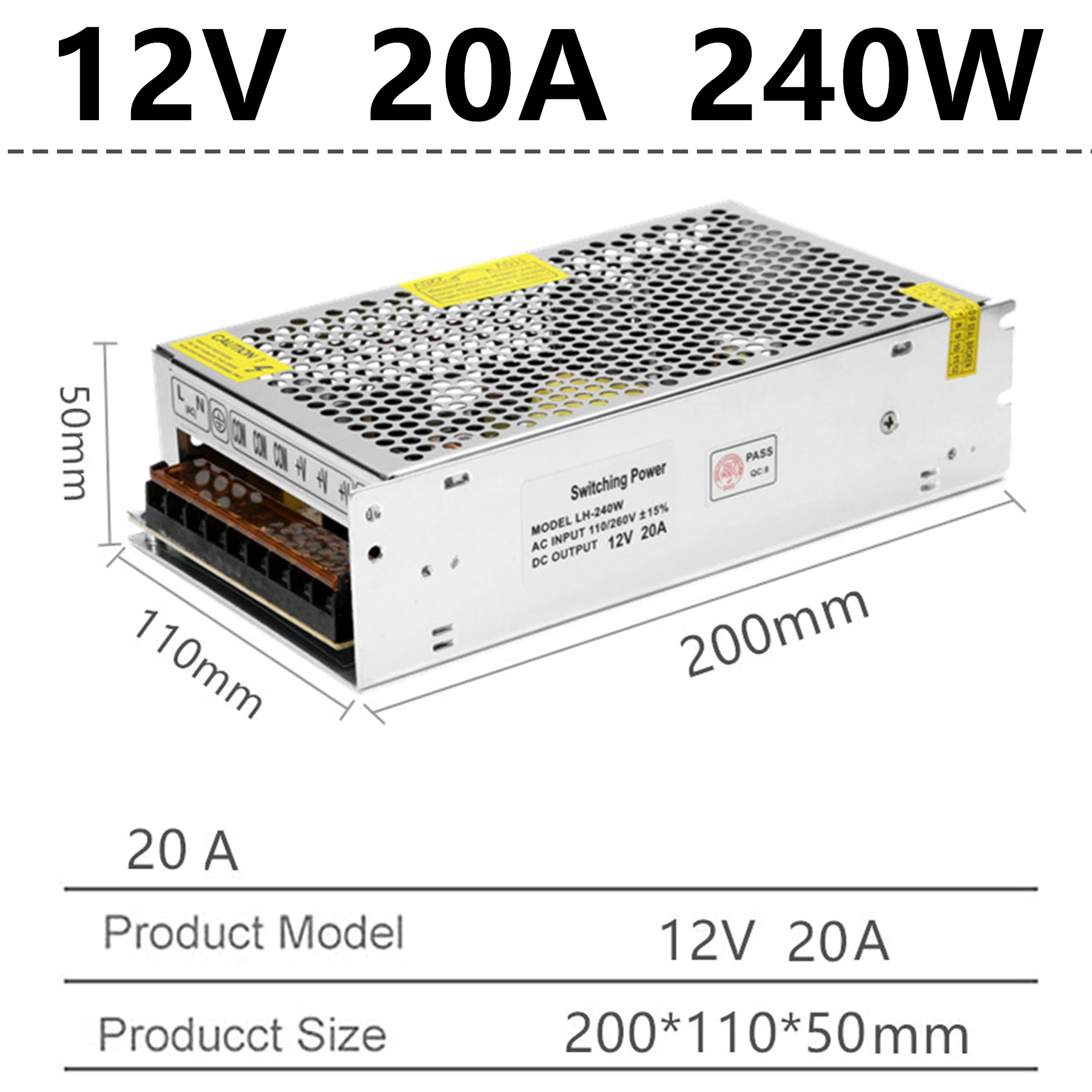 20A 240W Источник питания светодиодный драйвер переменного тока 220 В в постоянный ток 12 В 1A 3A 5A 8A 10A 15A 20A 12 вольт зарядное устройство понижающий адаптер трансформатор освещения - Цвет: 20A 240W