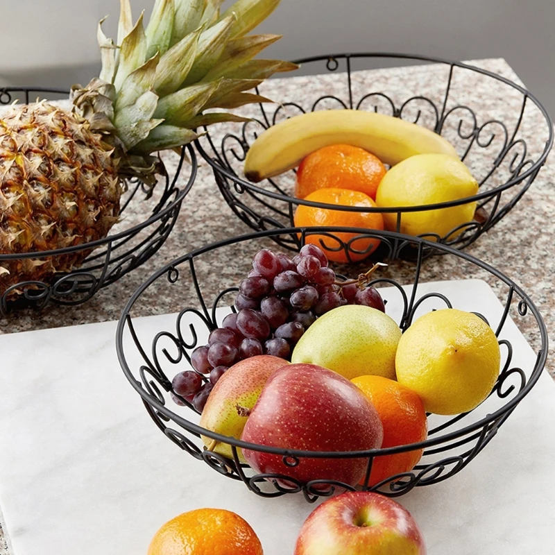 

634E 3-Tier Hanging Fruit Basket Heavy Duty Wire Vegetable Storage Bowl Kitchen Decor