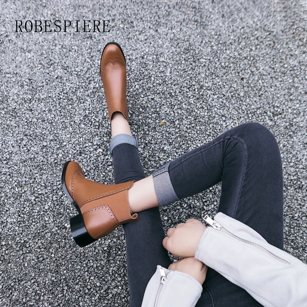 Новинка 2019 зимние теплые женские ботильоны ROBESPIERE классические броги женская