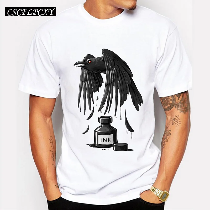 Мужская футболка с принтом Ink Raven в стиле ретро чернильного дракона мужские