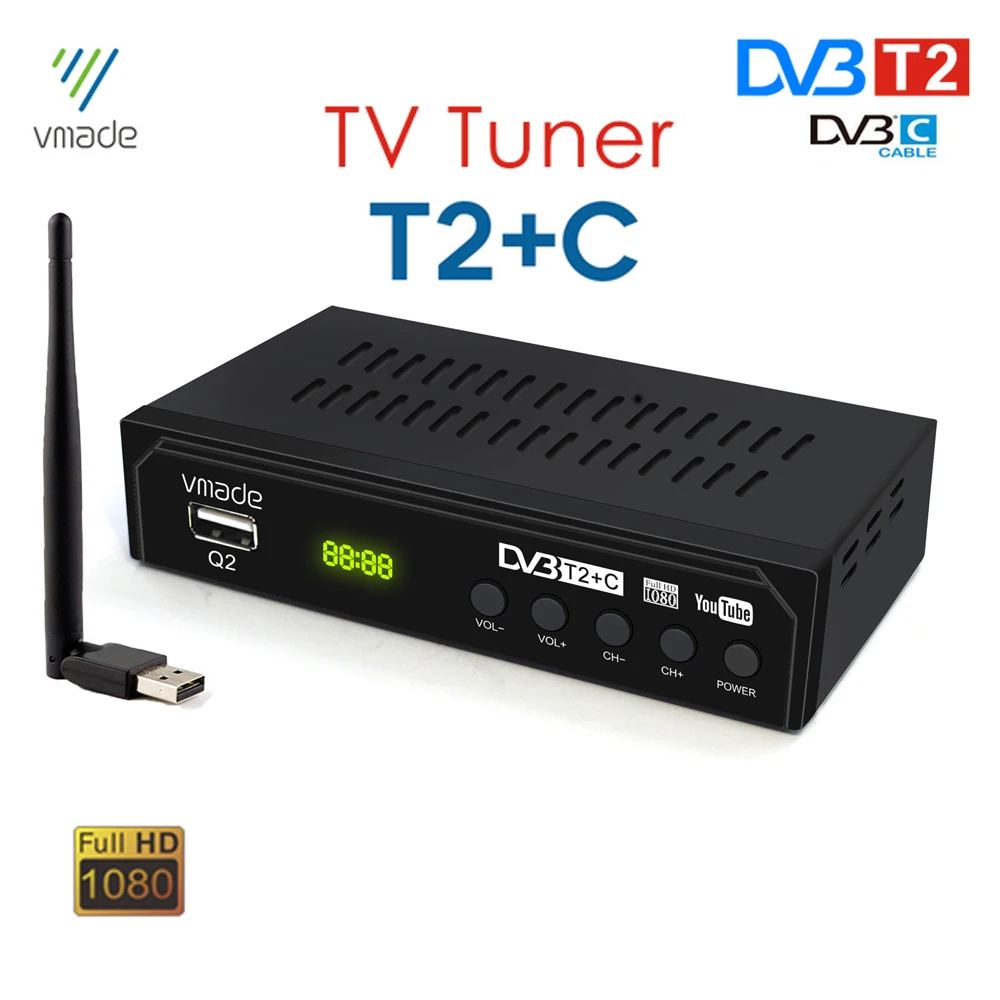 DVB T2 C TV тюнер цифровой ТВ приемник H.264 HD 1080 декодер MPEG4 поддержка Youtube Россия
