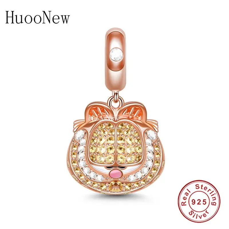 

Fit Original Pandora Charm Bracelet 925 Sterling Silver Go To Sleep Rose Gold Garfield Cat Bead For Making Women Berloque 2021