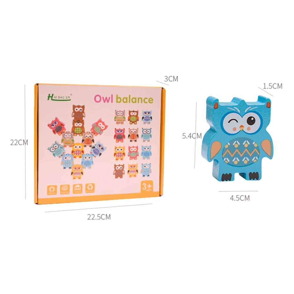 

12pcs Owl Stacking Blocks Puzzle Toys for Kids Wooden Piles Balance Game