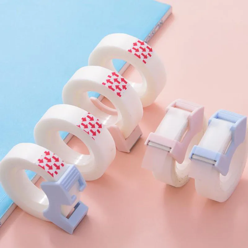 

1 Set Cute Mini Transparent Masking Washi Tapes with Blue/pink Tape Dispenser Cutter Student Writing Copy Tape Gift Stationery