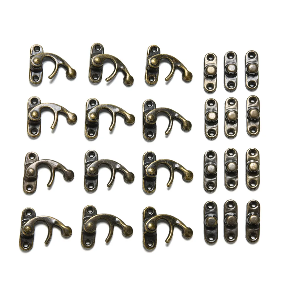 

10PCS Fashion Antique Metal Gift Jewelry Box Padlock With Screws Catch Curved Buckle Horn Lock Clasp Hook