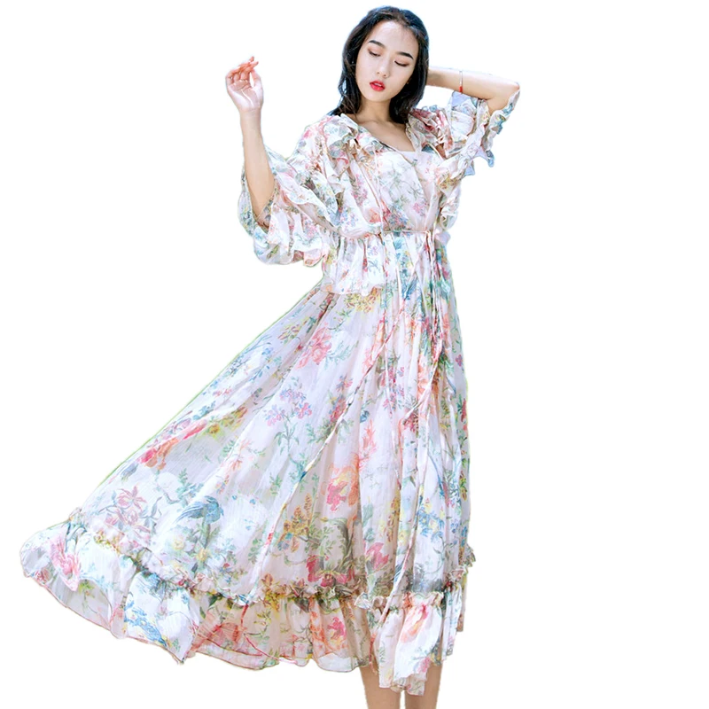 

New Seaside Women s Retro printed Lotus Leaf Cake Shows Slim Fairy Dress