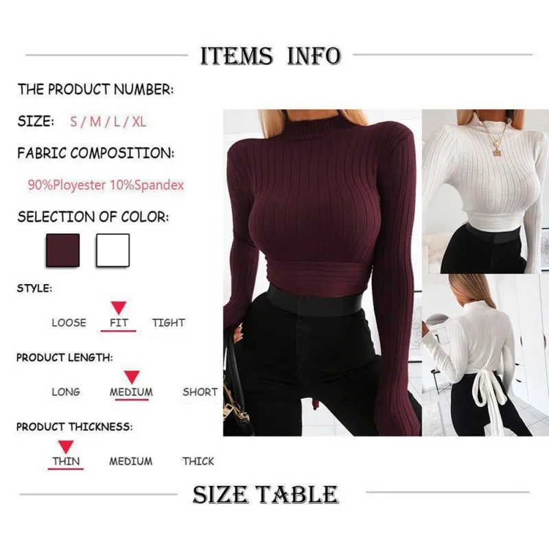 

2019 New Solid Slim Fit T-shirts For Women Autumn Winter Wrap Crop Tops Turtleneck Long Sleeves Tees