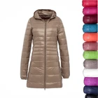 Женский пуховик на белом утином пуху, женское осенне-зимнее ультралегкое пальто, тонкий теплый длинный пуховик на молнии с перьями, хорошее качество