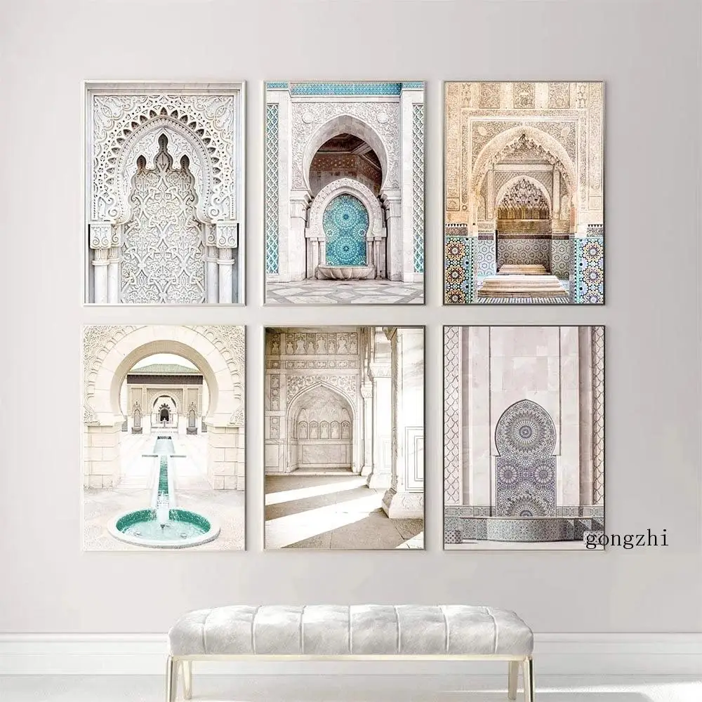 

Moroccan Arch Door Architecture Vintage Poster Islamic Mosque Canvas Painting and Prints Muslim Wall Art Pictures Home Decor