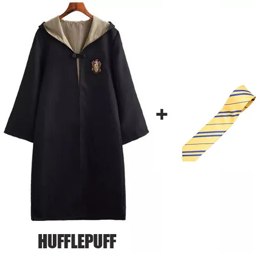 Ravenclaw косплей на Гриффиндор Hufflepuff костюм Слизерин Поттер халат плащ с галстуком шарф Поттер Костюм - Цвет: Hufflepuff and Tie