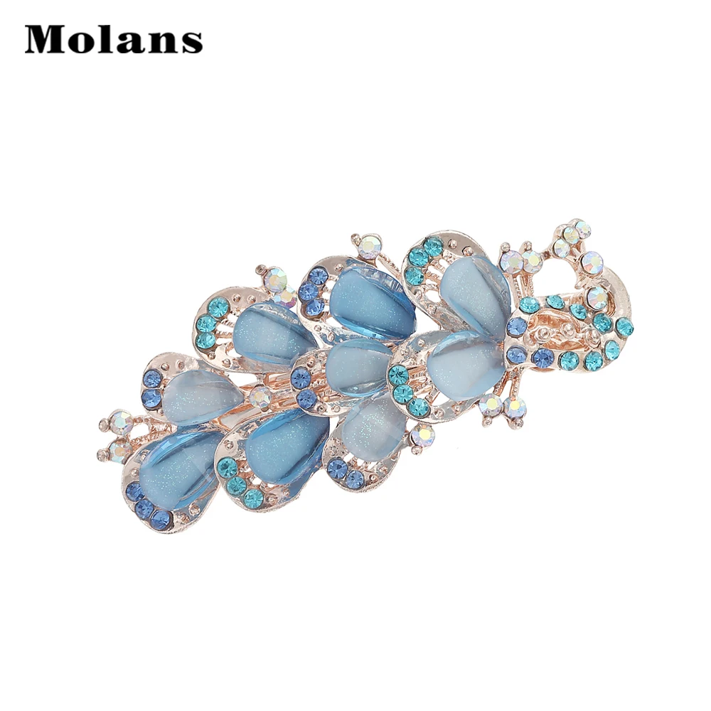 Шпилька с пером Molans Стразы Павлин для девушек Средний пружинный зажим сплав без