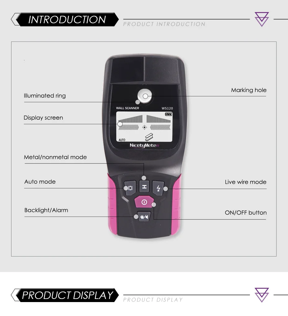 NicetyMeter WS120 3 в 1 металлоискатель найти настенный сканер деревянный кабель Электрический провод Стад искатель с светодиодный звуковой сигнализацией