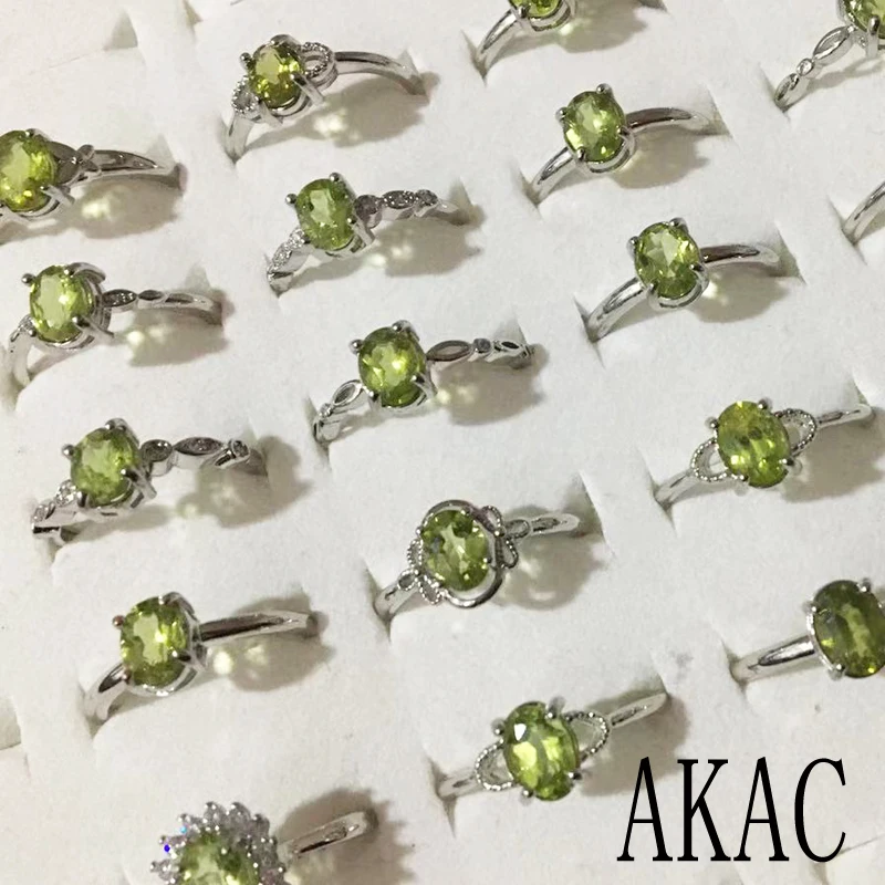 3rings/set approx5*7mm AKAC natural green peridot women adjustable ring send randomly | Украшения и аксессуары