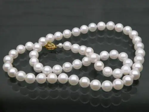 

Genuine Yellow Gold AAA 10-11mm Beautiful White Akoya pearls Necklace 30"