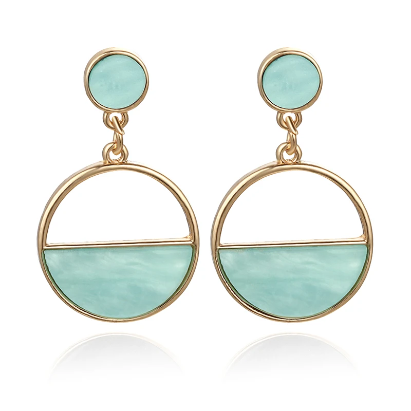 2019 геометрические круглые висячие серьги трендовые с зеленым мраморным камнем