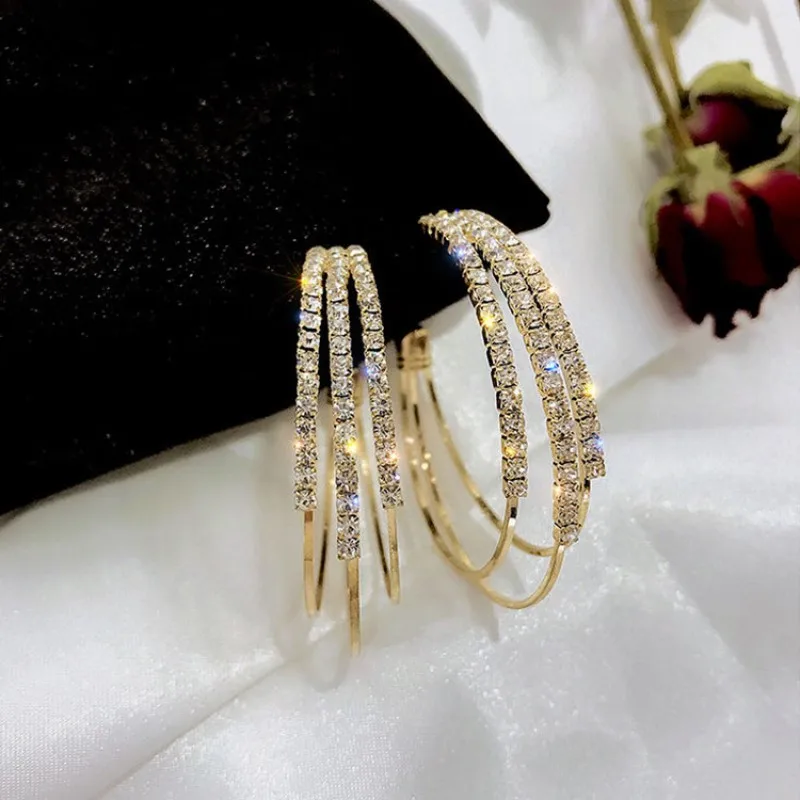 

Rhinestone Shiny Circle Hoop Earrings Ladies Exaggerated Luxurious Geometry Drop Earrings Women's 2021 Brincos Fashion Jewelry