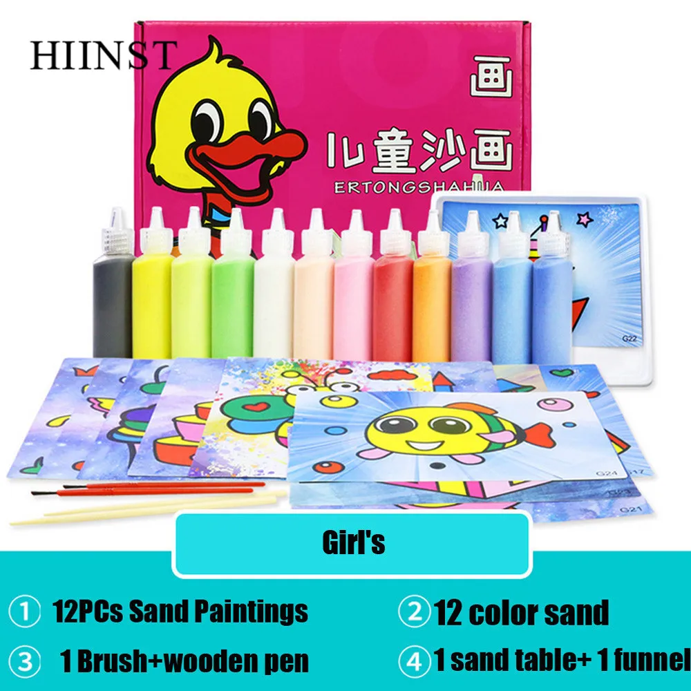 HIINST Kids 12 Colors Sand Painting Art Kit Drawing Toys Brush Table Funnel Cartoon Paper Writing DIY | Игрушки и хобби