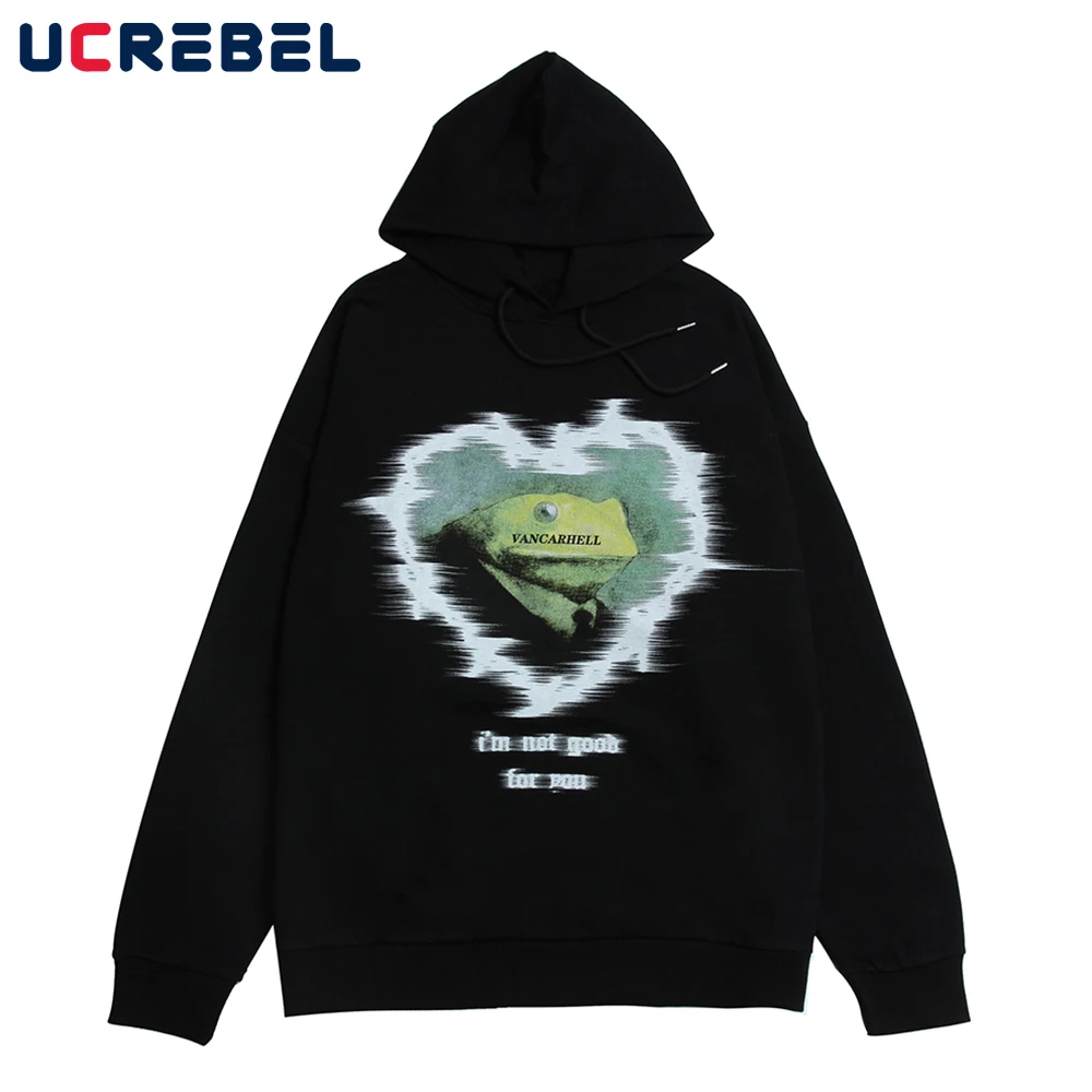 

Heart Print Sweatshirts Mens Streetwear Long Sleeve Hoodies Autumn High Street Sports Loose Pullover Men