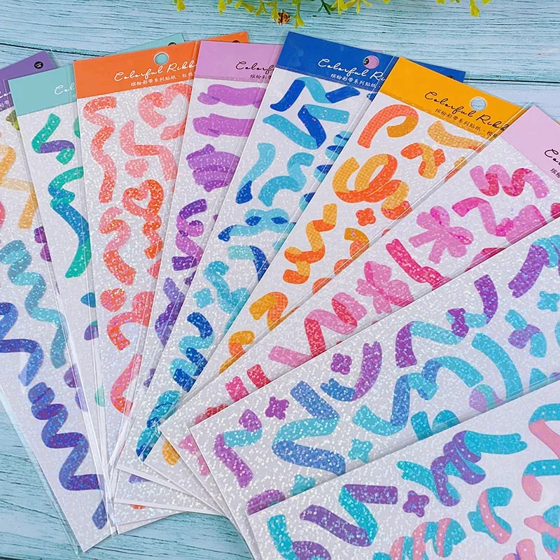 1Pcs Scrapbooking Stickers Colorful Ribbon Laser Decorative Sticker For Materials DIY Diary Album Stationery | Дом и сад