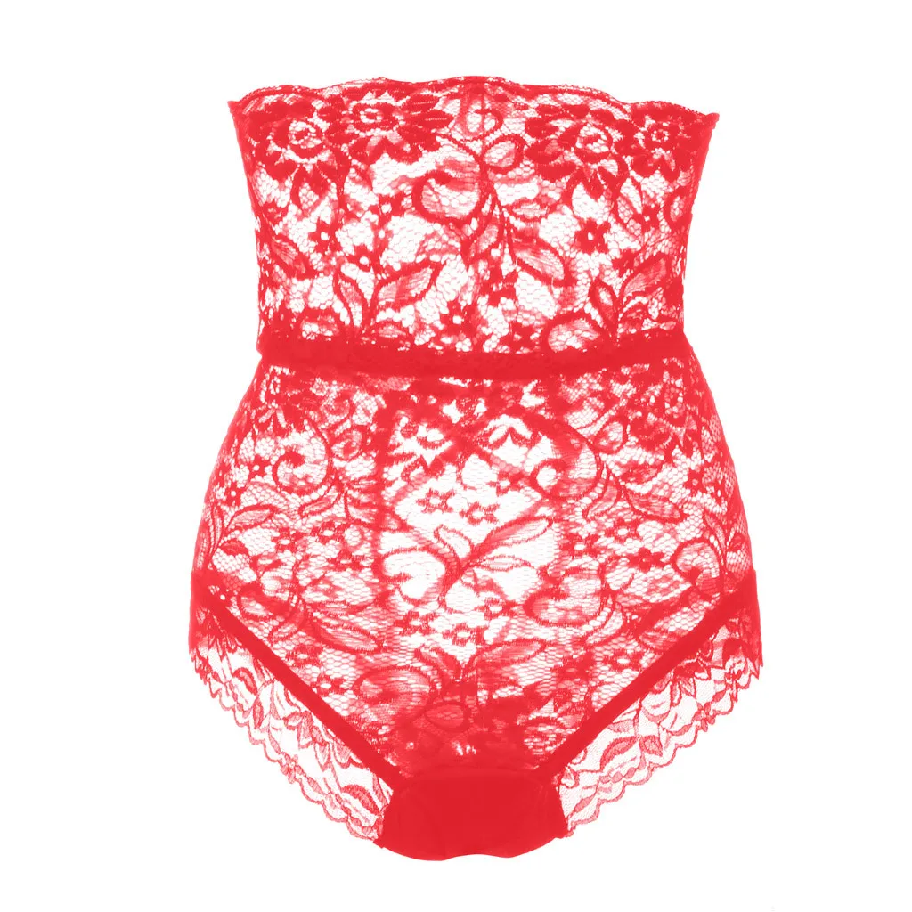 Женские кружевные стринги с высокой талией Красное Нижнее белье большого