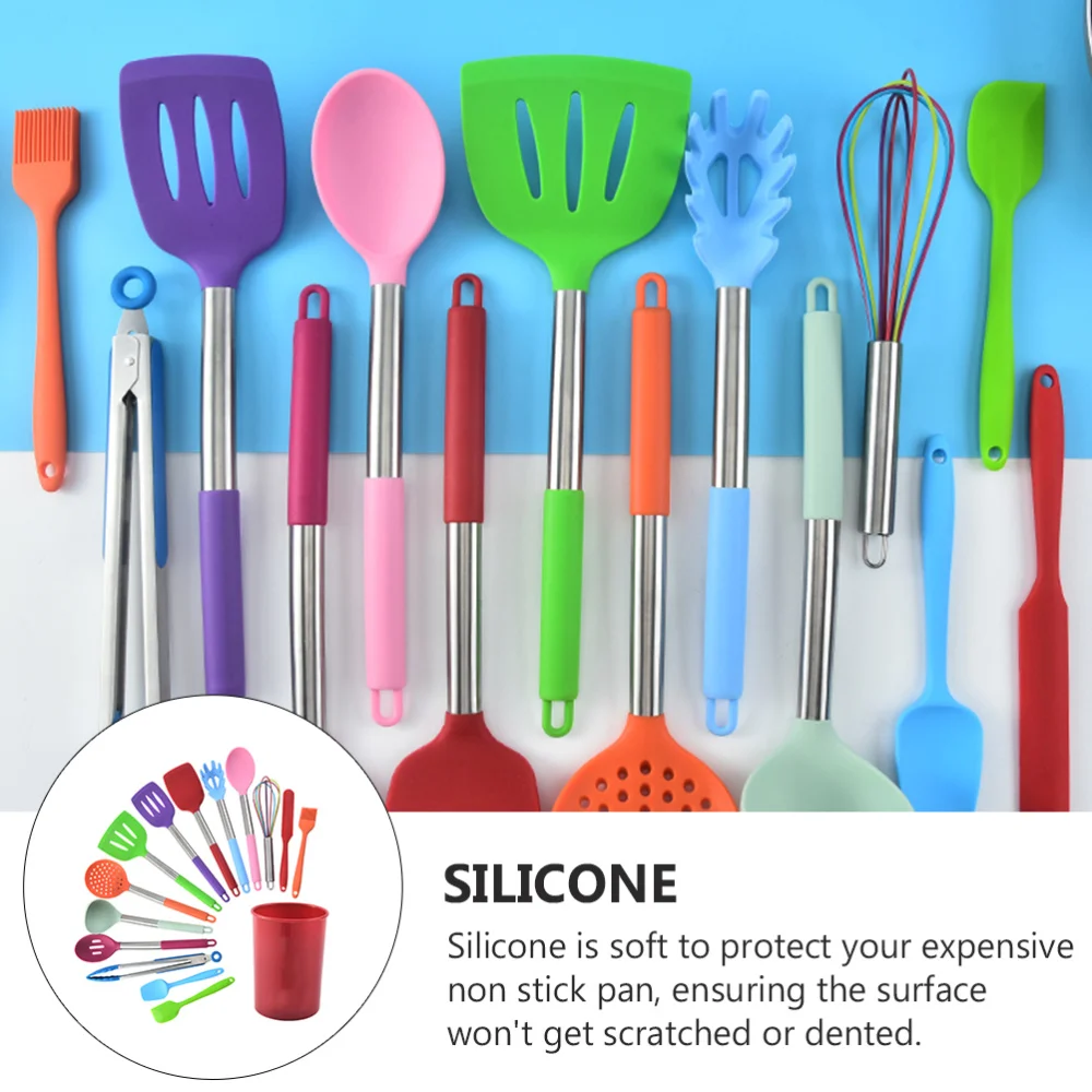 

15Pcs Rustproof Handle Kitchenware Silicone Cookware Kit (Assorted Color)