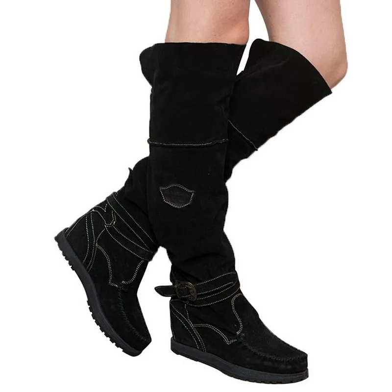 black 3 Puimentiua/Новое поступление; сезон осень-зима; модные эластичные сапоги до середины голени; пикантные женские сапоги-чулки на толстом каблуке размера плюс - Цвет: black 3