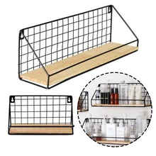 Wooden&Iron Wall Home Decor Wall Shelf Wall Mounted Storage Rack For Kitchen Bedroom Kids Room Decoration Wooden Holder