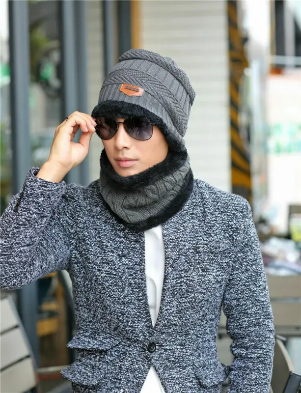 

2020 New Brand Fashion Men Warm Winter Hat Scarf Set Soft Knitted Hat Scarf Set Beanies Winter Hat For Women Unisex Knitted Caps