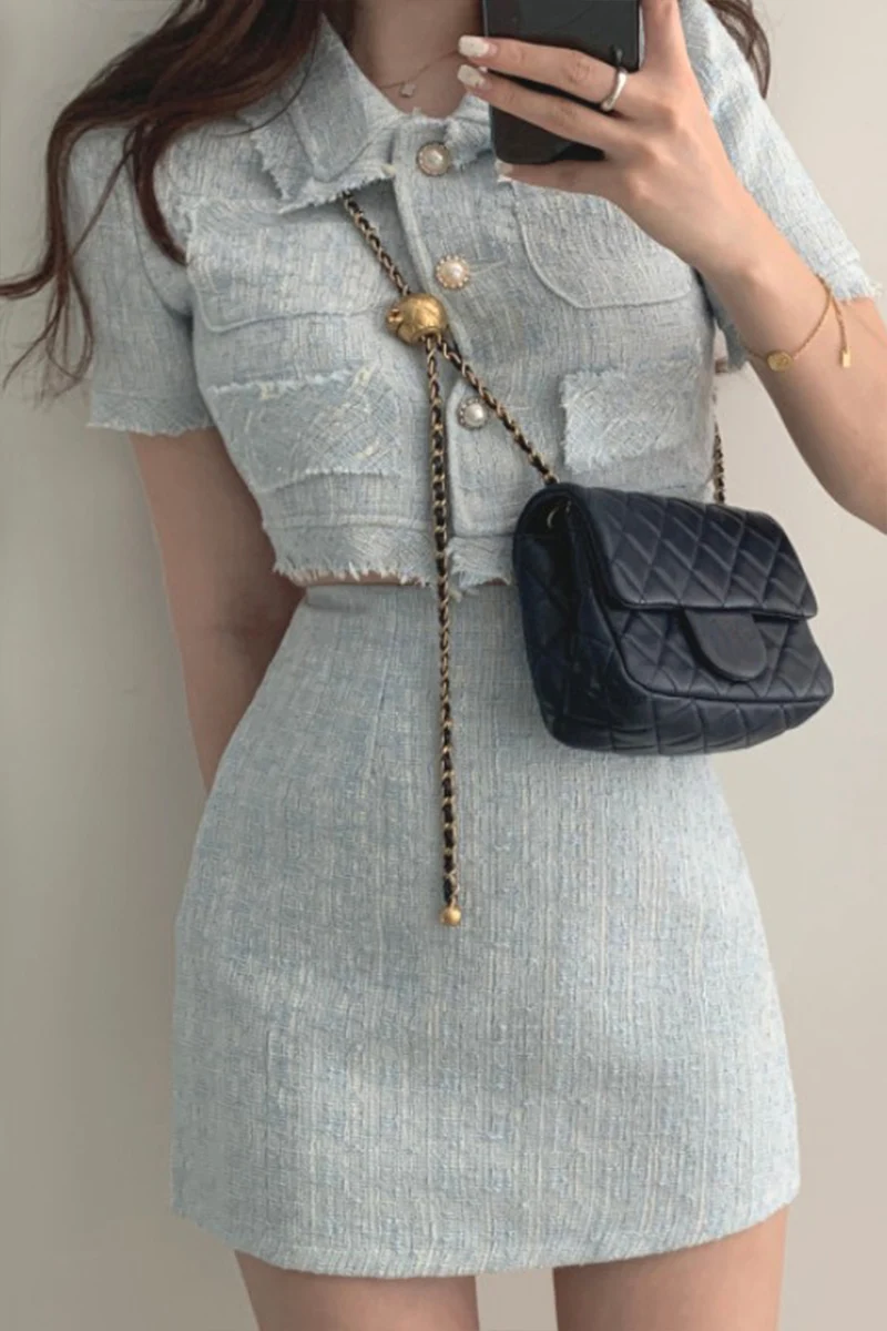 

Small Fragrance Style Tassel New Temperament Loose Short Tops+ Simple A Line High Waist Solid Skirts Casual Elegant Dress Sets