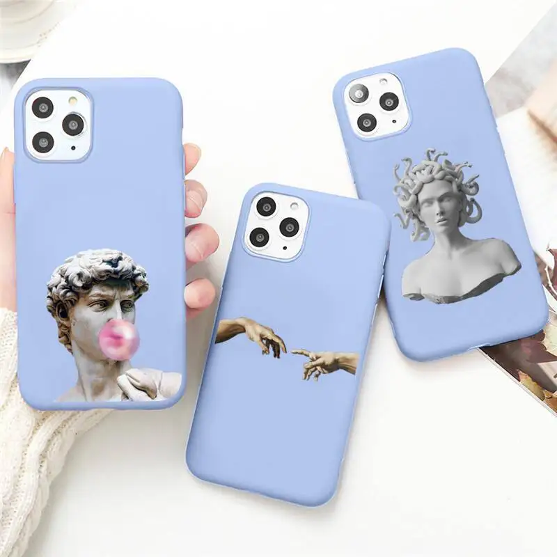 

David Medusa Plaster Statue Art Phone Case for iPhone 12 mini 11 Pro Max X XR XS 8 7 6s Plus Candy purple Silicone cover