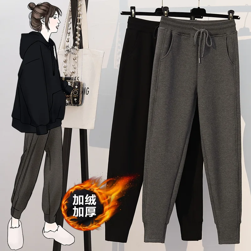 

4xl Winter Plus Size Plush Thickened Pants Women 2021 Autumn Elastic Waist Sprot Pants Women Joggers
