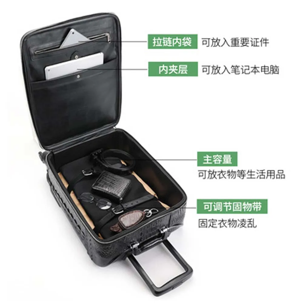 hujingsha Crocodile leather luggage box  universal wheel Pull rod box men and women 20 inch password  Crocodile leather box