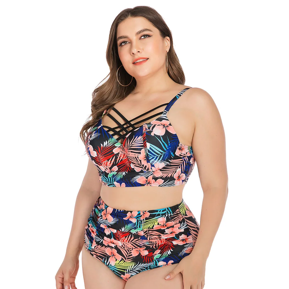 Женский купальный костюм с цветочным принтом оборками и высокой талией 2019 |