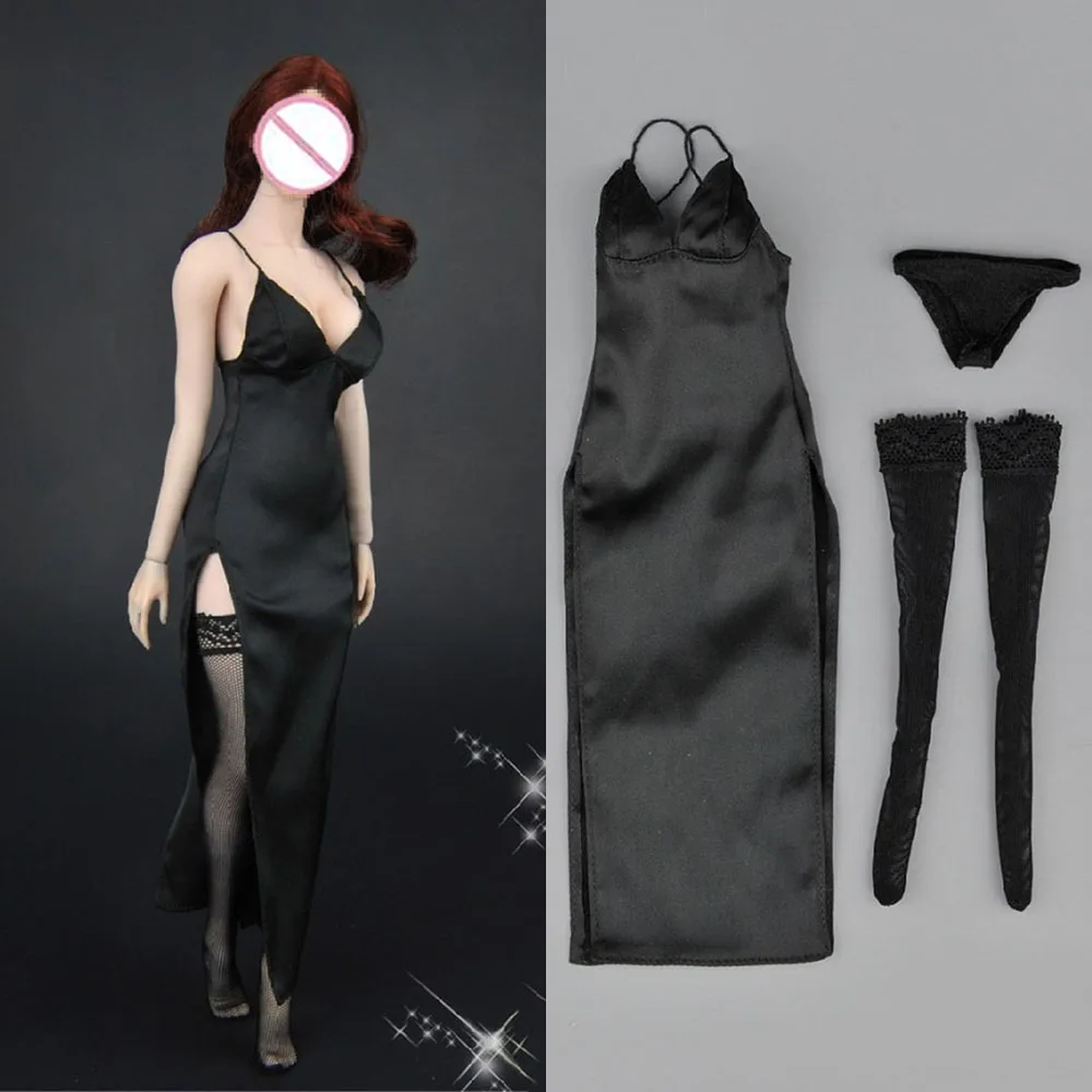 ZYTOYS-Disfraz de soldado femenino, Vestido largo de noche de 12 pulgadas, estilo Cheongsam, Sexy, color negro, ZY5025, 1/6-0