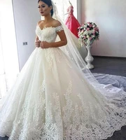 newest dress off the shoulderdresses 2022 ball gown v neck vintage lace wedding appliques trains vestidos de novia