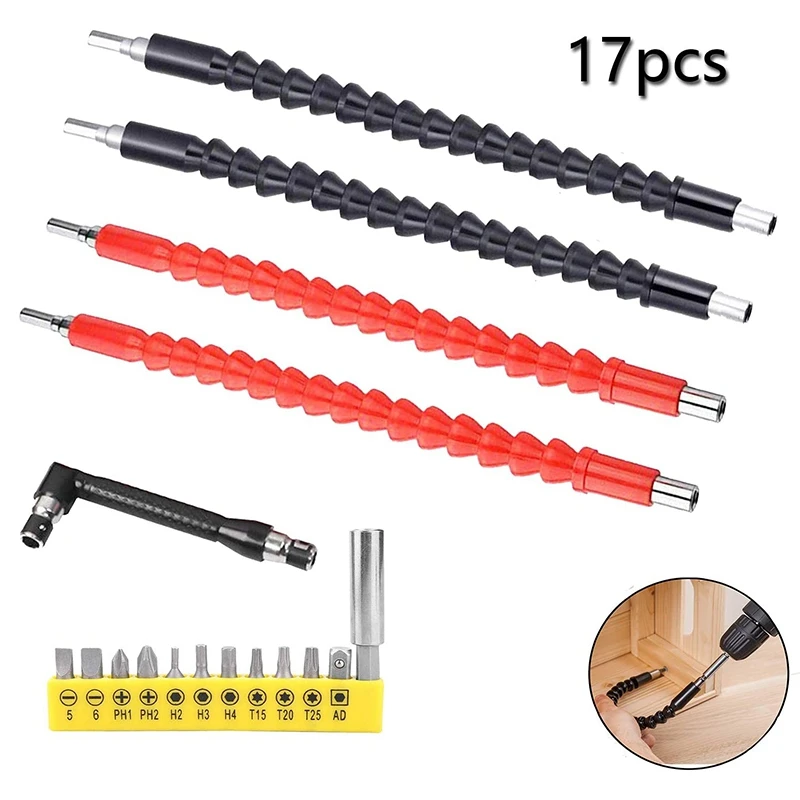

17Pcs Flexible Drill Bit Extension Hex Head netic Flexible Screwdriver for Connect Drive Shaft Tip Drill Bit Kit