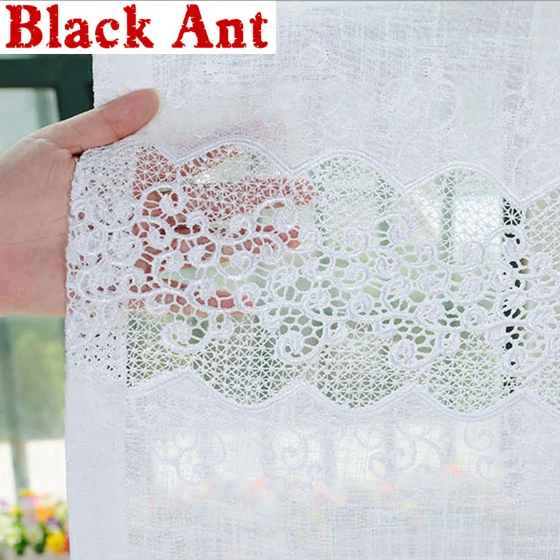 

Luxury White Jacquard Tulle Curtains Hollow-out Bottom Lace Design For Bedroom Delicate French Window Screen Cortinas X-ZH037F