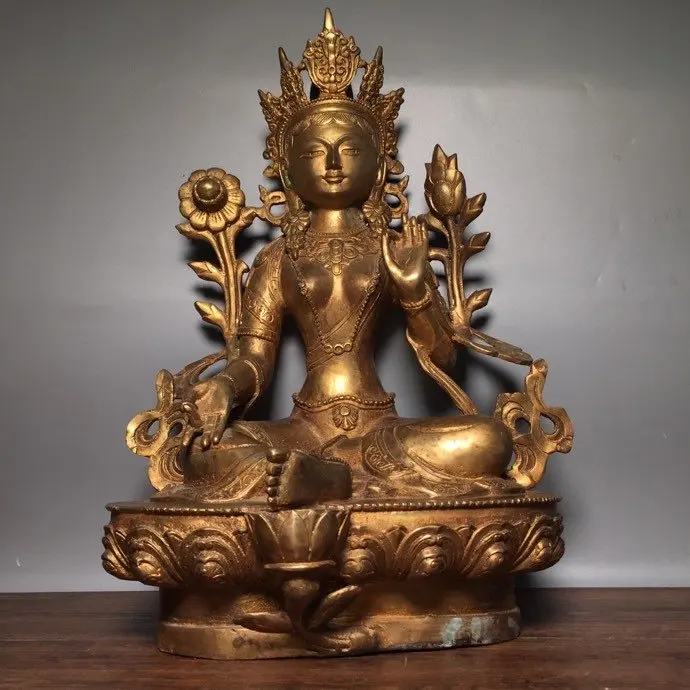 

Домашний декор, 18 дюймов, Тибетский буддизм, старинная бронзовая фотостатуя, священное спасение, плантация Будды