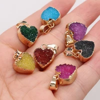2pcs natural stone druzy heart shape mixed colors blue purple crystal pendants for jewelry making necklace earring size 12x16mm