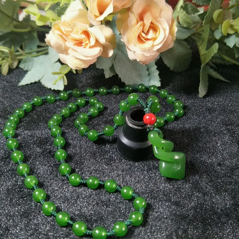 

Natural Green Chinese Jade Heart Pendant Beads Necklace Jadeite Jewelry 3D Craved Amulet Fashion Charm Gifts for Women Men