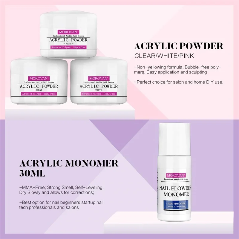 Nail Monomer Liquid Acrilic Powder for Acrylic Nail Supplies Nail Supplies for Professionals with Glitter for Nail Extension