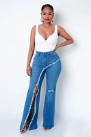 new style cowgirl new style elastic ripped flared trousers jeans womens trousers